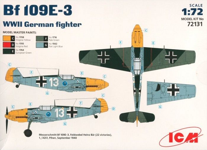 Сборная модель 1:72 истребителя Bf 109E-3 ICM72131 фото