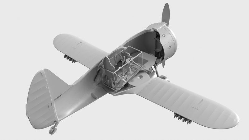 Збірна масштабна модель 1:32 винищувача І-153 з пілотами ICM32013 фото