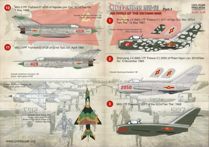 Декали для МиГ-17, МиГ-19 и МиГ-21 ВВС Вьетнама - 1:48 PRS48088 фото