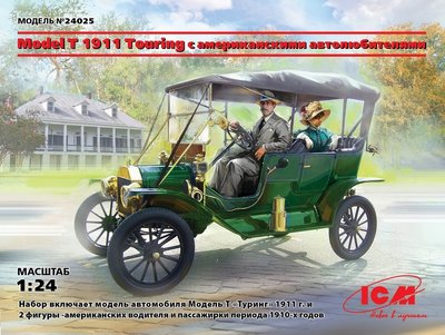 Сборная масштабная модель 1:24 автомобиля Ford Model T 1911 с автолюбителями ICM24025 фото