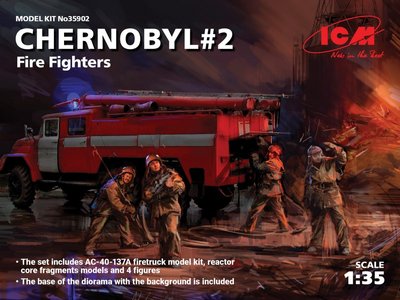 Сборная модель 1:35 пожарного автомобиля с фигурами Пожарные (Чернобыль) ICM35902 фото