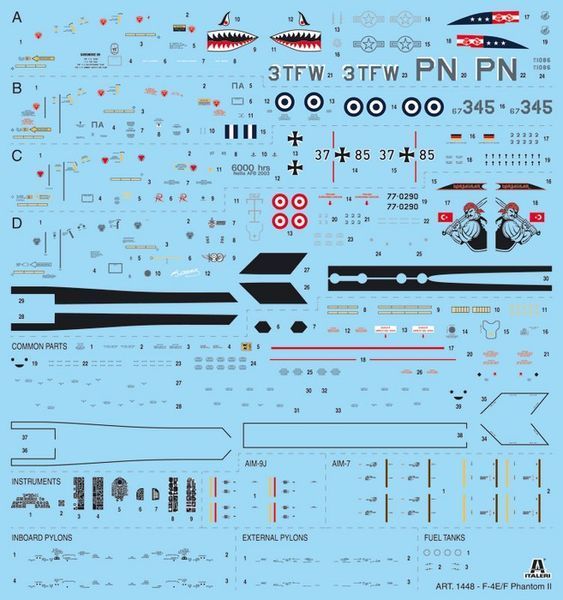 Збірна модель Italeri f-4E/F Phantom II - 1:72 масштабна з пластику, гелікоптери та вертольоти ITL1448 фото