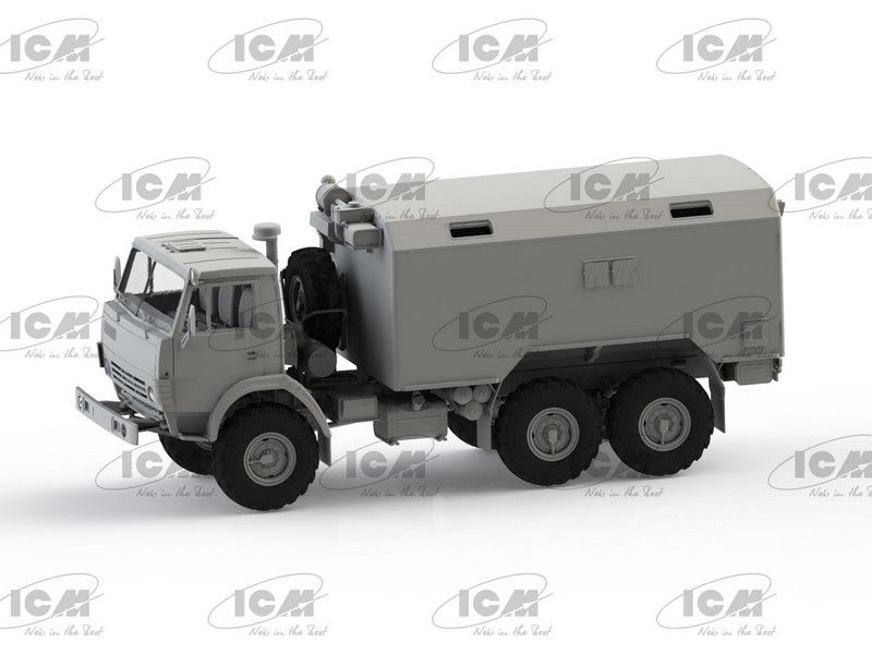 Сборная масштабная модель 1:35 грузового автомобиля КамАЗ-4310 с фургоном К4320Д ICM35002 фото