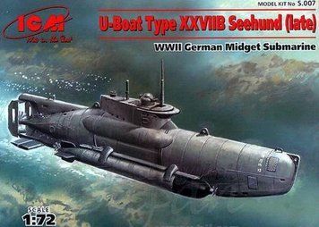 Сборная масштабная модель 1:72 подводной лодки U-boat Type XXVIIB 'Seehund' (поздняя) ICM, флот и подводные лодки ICMS007 фото