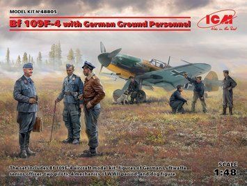 Збірна модель ICM bf 109F-4 з наземним персоналом - 1:48 масштабна з пластику, військова авіація до 1945 р. ICM48805 фото