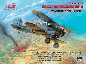 Збірна модель 1:32 винищувача Gloster Sea Gladiator Mk.II ICM, військова авіація до 1945 р. ICM32042 фото