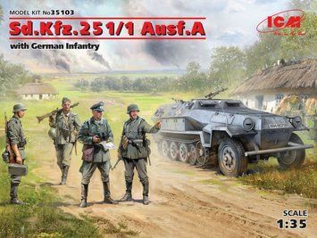 Збірна модель ICM sd.Kfz.251/1 Ausf. A з німецькою піхотою - 1:35 масштабна з пластику, військові бронетранспортери ICM35103 фото