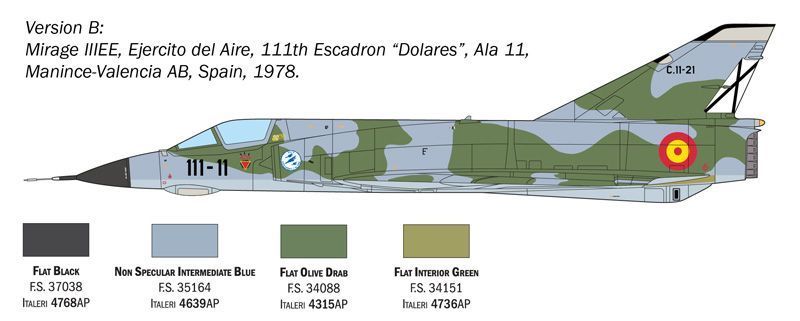 Сборная модель 1:72 истребителя Mirage IIIE Italeri, геликоптеры и вертолеты ITL2816 фото