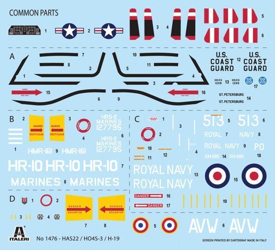 Сборная модель вертолета HO4S-3/HAS.7/H-19 1/72, Italeri 1476, гражданская авиация ITL1476 фото