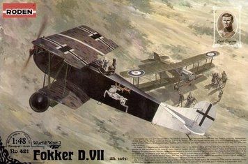 Збірна модель Roden fokker D.VII (Alb, ранній) - 1:48 масштабна з пластику, військова авіація до 1945 р. RN421 фото
