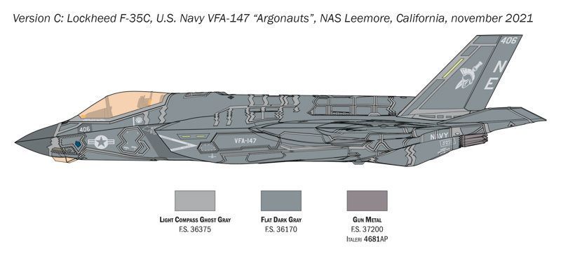 Збірна модель літака 1:72 F-35C Lightning II "CATOBAR version", Italeri 1469 ITL1469 фото