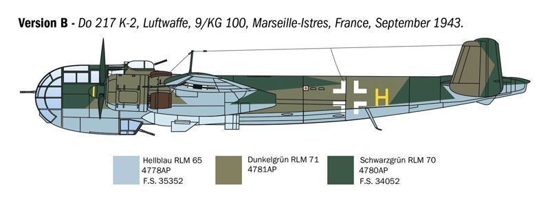 Збірна модель літака 1:72 DO 217 K-1/K-2 з FRITZ X, Italeri 1488 ITL1488 фото