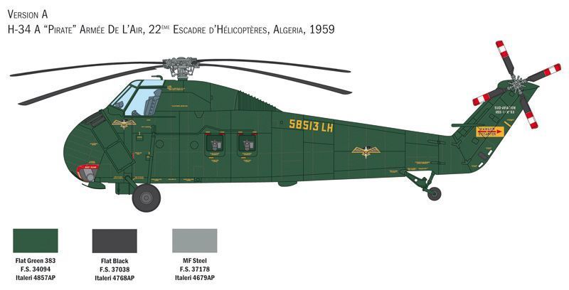 Сборная модель вертолета H-34A Pirate / UH-34D U.S. Marines 1/48, Italeri 2776, гражданская авиация ITL2776 фото