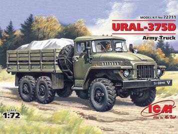 Збірна модель 1:72 вантажного автомобіля Урал-375Д ICM, військові автомобілі ICM72711 фото