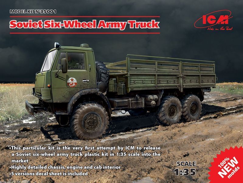 Збірна модель 1:35 вантажного автомобіля КамАЗ-43105 ICM, військові автомобілі ICM35001 фото
