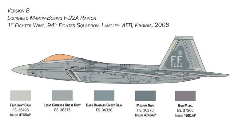 Збірна модель літака F-22 A Raptor 1/48, Italeri 2822, гелікоптери та вертольоти ITL2822 фото