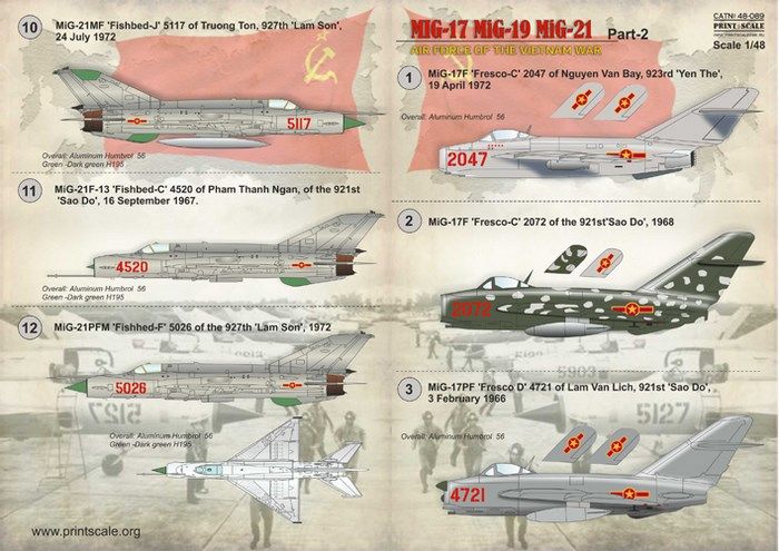 Декалі для МіГ-17, МіГ-19 і МіГ-21 ВПС В'єтнаму - 1:48 PRS48089 фото