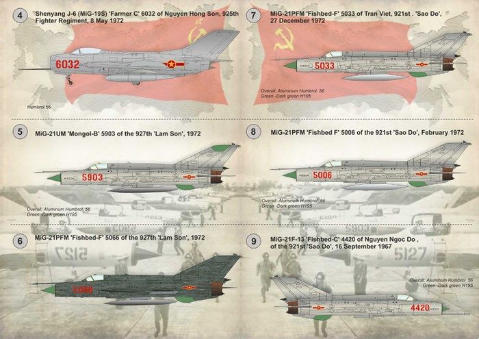 Декали для МиГ-17, МиГ-19 и МиГ-21 ВВС Вьетнама - 1:48 PRS48089 фото